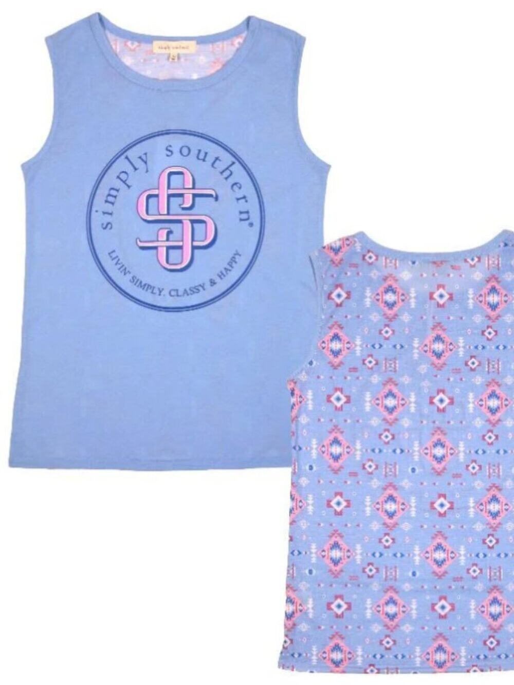 SIMPLY SOUTHERN Tank Top Women's Medium Blue Aztec Print